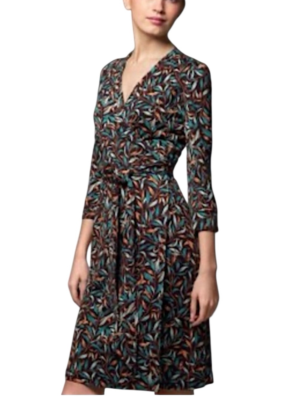 Vintage DVF Iconic Brown/Aqua Julian Silk Jersey Wrap Dress (8/10)